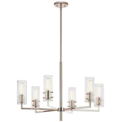 KICHLER Velestino 30.25 in. 6-Light Polished Nickel Shaded Cylinder Chandelier