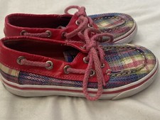 Sperry Bahama Casual Sneaker Shoe Girl s Size 10 Pink Plaid Sparkle Sequins