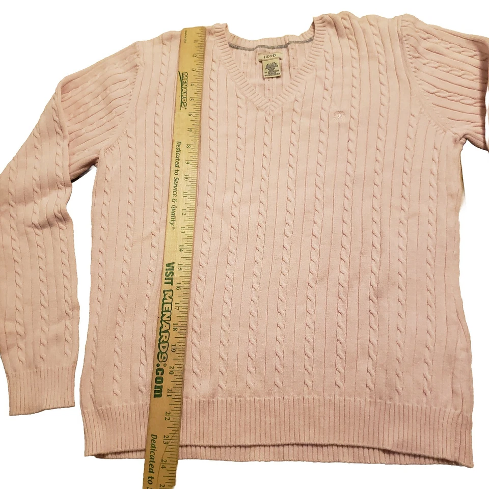 Suéter para mujer Eddie Bauer cuello en V tejido con cable XL EXTRA GRANDE rosa claro Foto 4 de 4