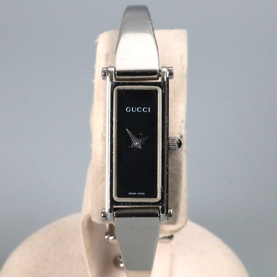 EXCELLENT GUCCI 1500L Black Dial Silver Bangle Quartz Ladies EXCELLENT GUCCI 1500L Black Dial Silver Bangle Quartz Ladies