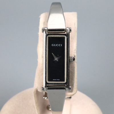 EXCELLENT GUCCI 1500L Black Dial Silver Bangle Quartz Ladies EXCELLENT GUCCI 1500L Black Dial Silver Bangle Quartz Ladies