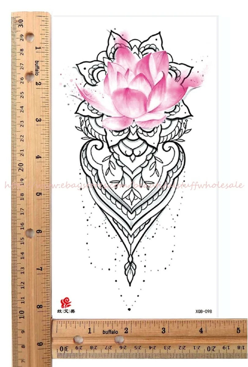 large fake tattoos bohemian lotus flower big 8.25" temporary tattoo