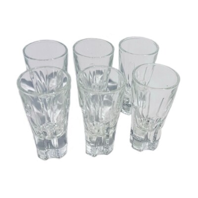NOS 6 Piece Clear Shot Glass Set Circleware Monarch Barware Man Cave 2''Dia x 4''H