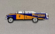 VINTAGE 12” FIRESTONE TIRES SERVICE TRUCK PORCELAIN SIGN CAR GAS AUTO OIL