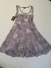 NWT EXPRESS DRESS A SHAPE Gray Metallic White Lace Fit & Flare Size 4