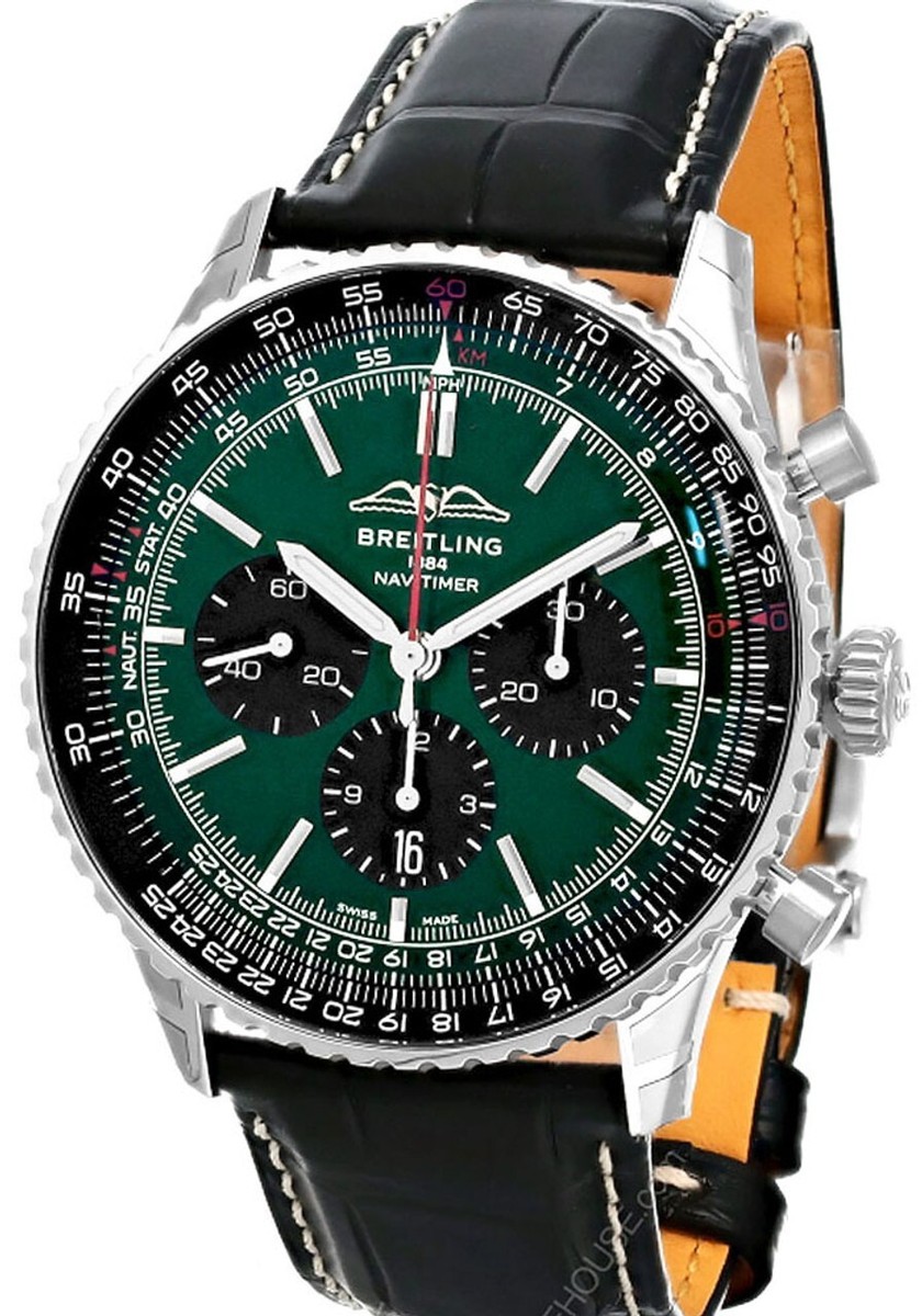 New Breitling Navitimer B01 Chrono 46 Leather Mens Green Watch