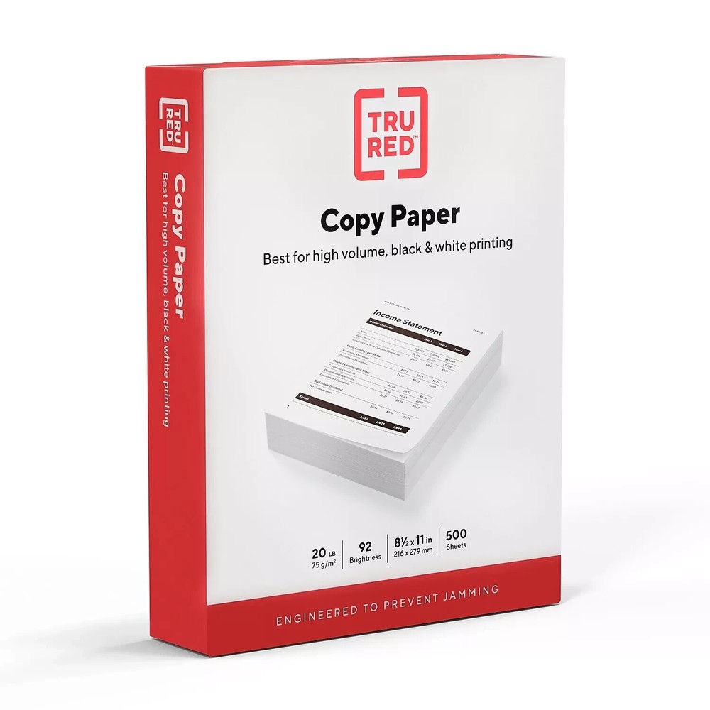 TRU RED 20 lb 92 Bright Copy Paper 8.5x11 500 Sheets Free Shipping