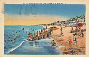 Norfolk Va Ocean View On The Beach At Cottage Line 1938 Pstmk Postcard Ebay