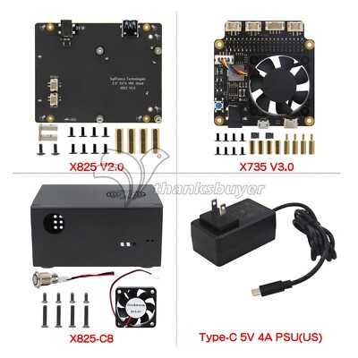 X825 V2.0 2.5 Inch SATA HDD/SSD Expansion Board + Case + X735 V3.0 + Power tp1