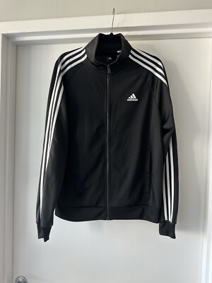 Adidas New Track Jacket Zip Up 3 Stripe Top Black Size Medium