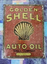 Golden Shell Auto Oil Advertisement Metal 12.5" X 16" Man Cave Bar Garage Decor
