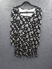 Loft Shift Dress Womens Small Pullover Round Neck Long Sleeve Black Floral NWT