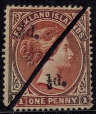 Falkland Island Provisionals 1891 SG 13 1/2d on 1d Brown Claret Left & Right MOG