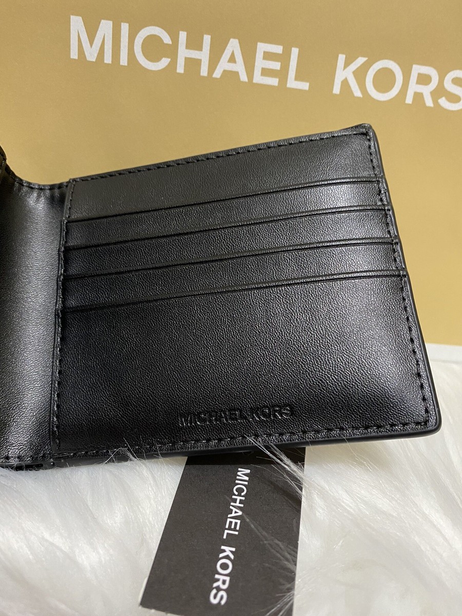 NWT 8200 Authentic MICHAEL KORS Men Double Billfold Wallet BROWN 