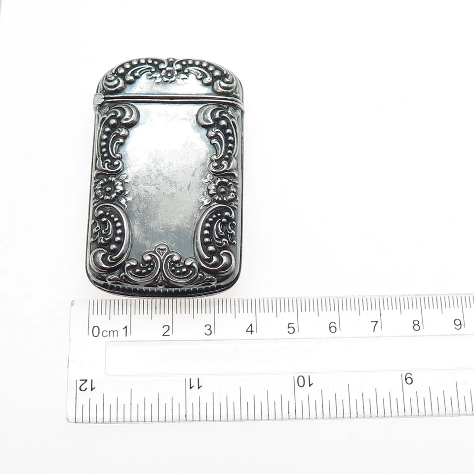 Antiguo estuche Vesta Match de plata de ley 925 Art Deco floral reposado oxidado Foto 4 de 4