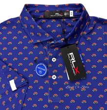 Ralph Lauren RLX Blue Flower Print Performance Polo Shirt Golf Blue Mens L - XL