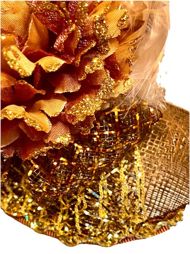 Clip On Gold Bronze Fascinator Head Piece Handcrafted 5” Diameter - Picture 4 of 4