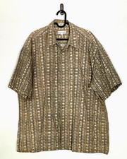 VTG Pierre Cardin XL Cotton Shirt Geometric Print Beige Blue Relaxed Fit