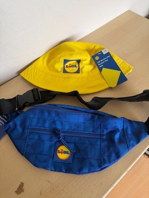 BNWT Blue Lidl Bum Bag Gürteltasche Bauchtasche Geldtasche & S/M yellow bucket hat