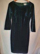 Calvin Klein Women's Size 6 Emerald Green Velvet Sheath Dress 3/4 Bell Sleeve