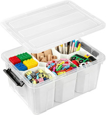 17QT Clear Storage Bins with Lids Dividers for Crafts Stackable 17-Quart Tra
