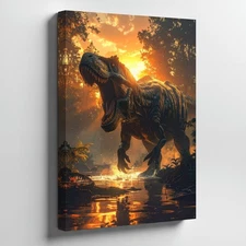 Canvas Wall Art a Cinematic Rendering of a T Rex Emerging from a Misty Forest