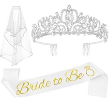 3 Pcs Bachelorette Party Decorations Bridal Shower Crown, Bride to Be Silver