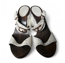 Gucci Vintage Cream Suede Leather And Wood Heel Sandals Size 7