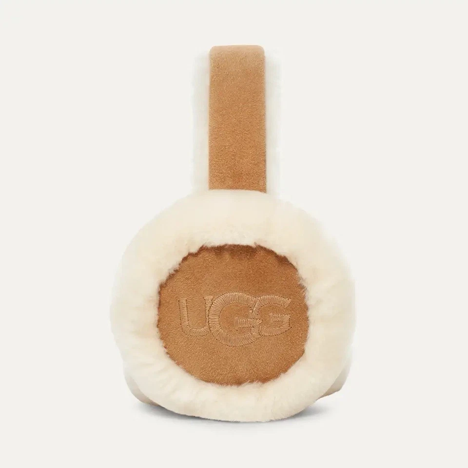 Orejeras UGG para mujer piel de oveja piel de oveja ribete de cuero castaño nuevas en caja Foto 4 de 4