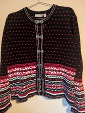 CROFT  BARROW Snowflake Cardigan Christmas Holiday Sweater MEDIUM Metal Buckles