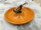 Vintage MCM Cast Iron Nut Cracker w Wood Bowl Primitive Farmhouse Decor