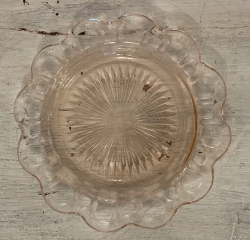 Vintage ANCHOR HOCKING “Old Colony Lace” Pink 7” Salad Plate