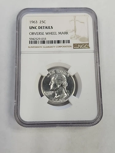1963 25c Silver Quater Ngc Unc Dtails [Obv.wheel Mark]
