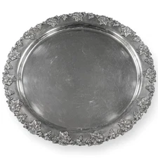 Vintage Large 23" Round Tray by International Silver,  Silverplate Grape Pattern