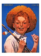NORMAN ROCKWELL  "BOY WITH FISHING POLE" ~ **AMERICANA / FOLK ART POSTCARD** #38