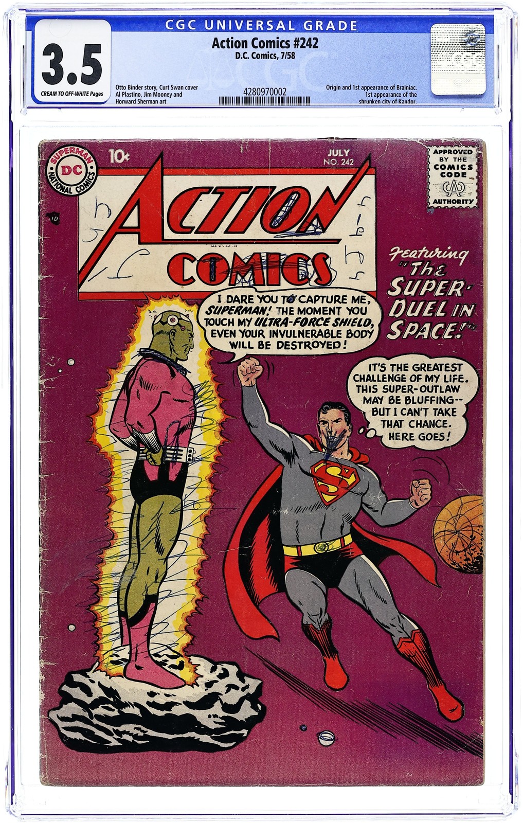 Action Comics #242 CGC 3.5 1958 4280970002 1st app. and origin Braniac, Kandor