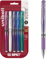 Uniball Signo Gel Impact Pens, Bold Point (1.0Mm), Assorted Metallic, 5 Pack