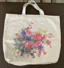 Vintage 90s Soft As A Grape Cheverie Art Flower Canvas Bag 15 X 17.5