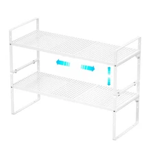Expandable Cabinet Storage Shelf, Adjustable Height Steel Metal Kitchen Count...