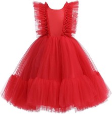 Weileenice Flower Girl Dress Ruffle Tulle Toddler 5-6 Years, Bright Red