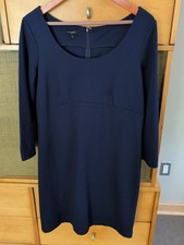 Talbots PONTE SHEATH DRESS Size 12 Navy Blue Zip Back Rayon Nylon Spandex 