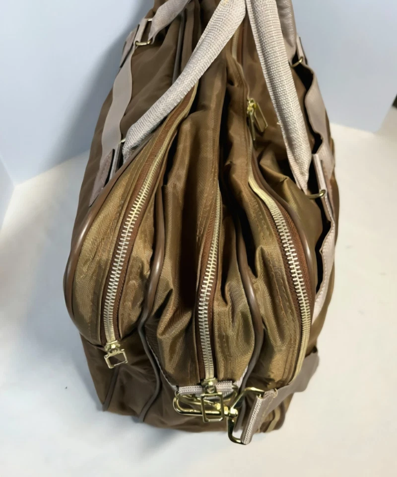 Bolso Jaguar Vintage Marrón Nailon Cuero Borde 3 Compartimentos Correa de Lona Fin de Semana Foto 2 de 4