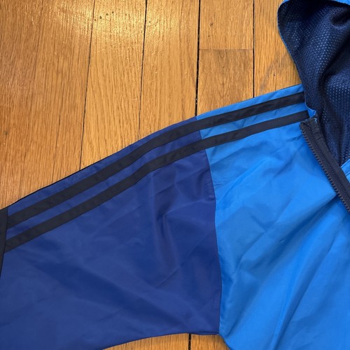 Adidas Full Zip Hooded Windbreaker Jacket Blue Youth Size Large 10/12 - Picture 8 of 12