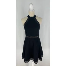 Lulus Reach Out My Hand Black Lace Skater Dress Womens Size Small Mini Short