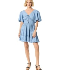 Jessica Simpson Faeryn Blue Tiered Skirt Puff Sleeve Mini Dress Size S
