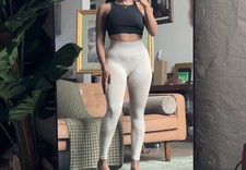 Women s Beige High Rise Ankle Leggings Elastic Waist Regular Size