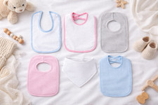 12 x Baby Bibs Job Lot Bundle - Blue, White grey navy  and Pink - 100% Cotton -