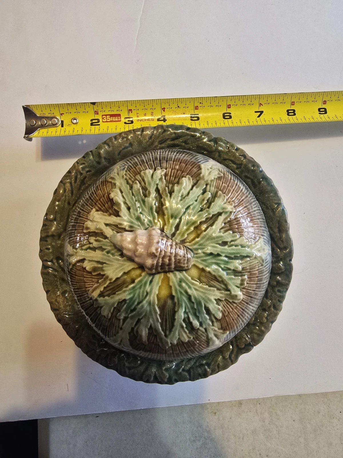 Antique Etruscan Majolica Butter Dish Shell And Seaweed Pattern