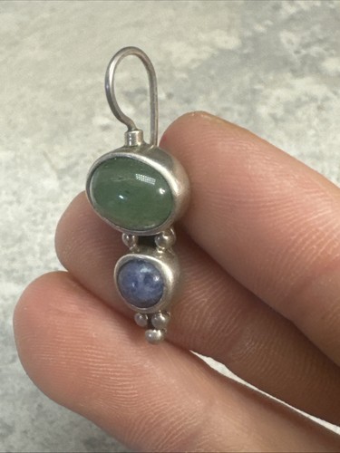 Sterling Silver Dangle Drop Earrings Green & Blue Native American C22 - Picture 3 of 14