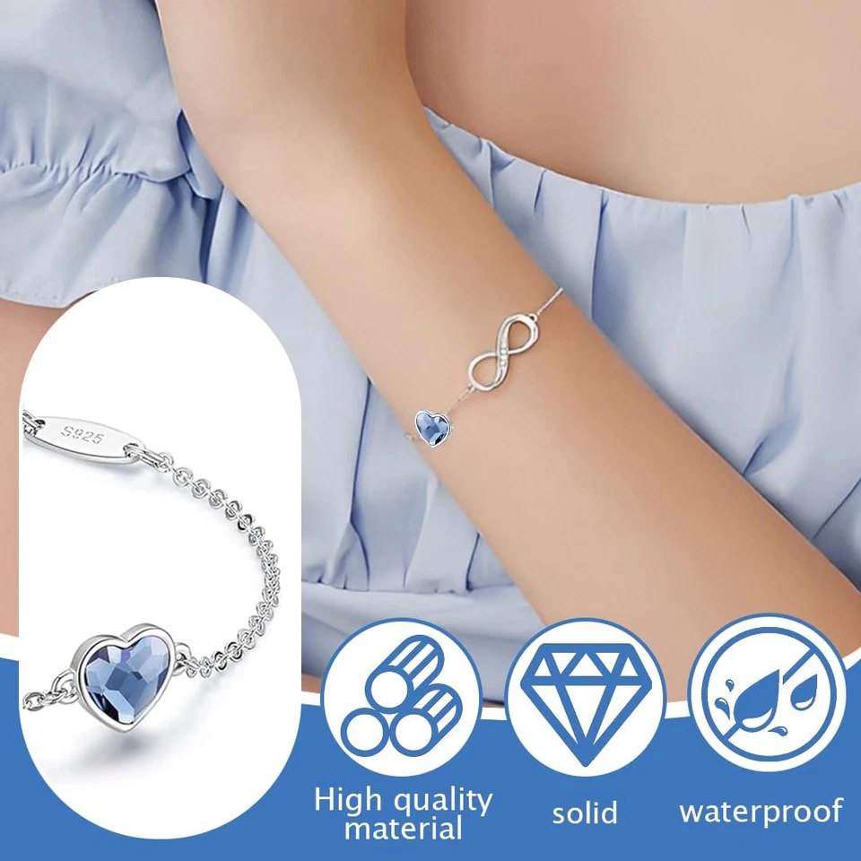 Bracciale Donna Argento Braccialetto, Bracciale Infinito Donna Argento Con Cuore - Immagine 3 di 4